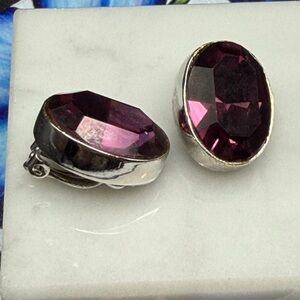Les Bernard Silver tone and Purple Clip-On Earrings #A105